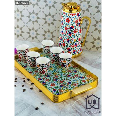 طقم خزف فلسطيني دلة + فناجين + صينية خزف
