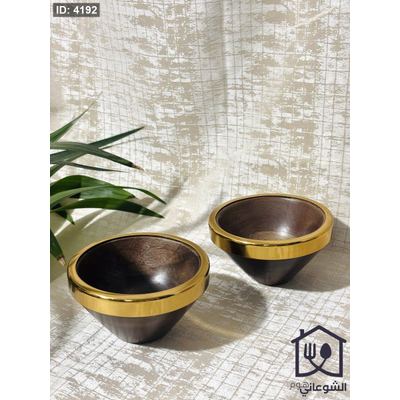 زبدية مكسرات / مجففات خشب طبيعي هندي مع حلقة معدن ذهبي