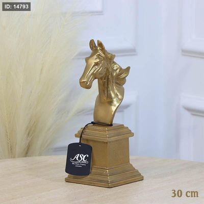 تحفة شكل حصان 30سم ذهبي GD-24001 قاعدة مربع نحاس هندي %ه11