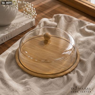 مضيفة معمول وحلويات من خشب البامبو مع غطاء أكريليك