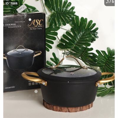 طنجره 26سم اسود ماط يدين ذهبي غطا زجاج %ط5 FC-0526