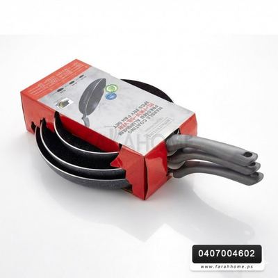 طقم قلايات ثقيل جرانيت يد لون اسود عظم 3 قطع 20 - 24 - 28 سم ROLYTY LINE