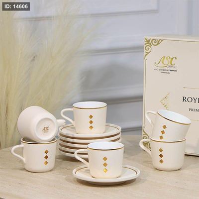 طقم فناجين شاي 6/6 بورسلان بيج ST118A-6/S-B2338BEIGE مرسم معين ذهبي ++ZW1