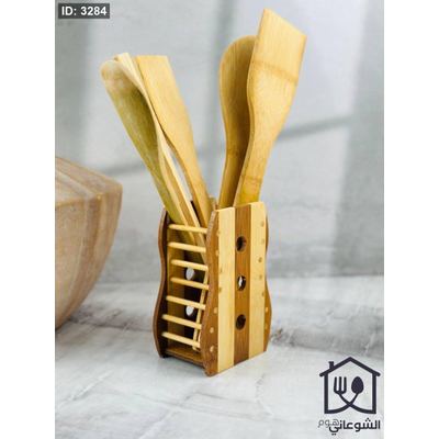 طقم مغارف خشب 5 قطع قاعدة جيتار
