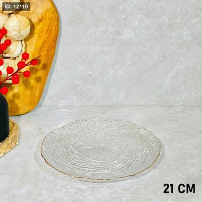 صحن فواكة زجاج مدور محزز لف 21سم حيف ذهبي معرج K32/7 =ك3