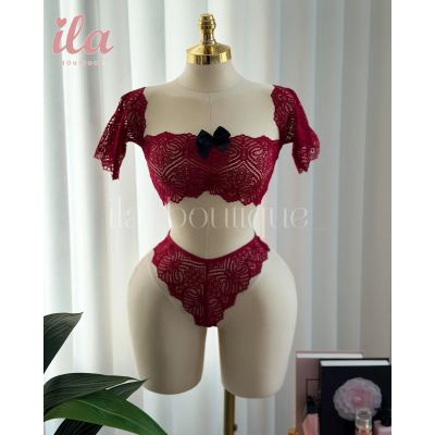 طقم دانتيل خمري OFF SHOULDER