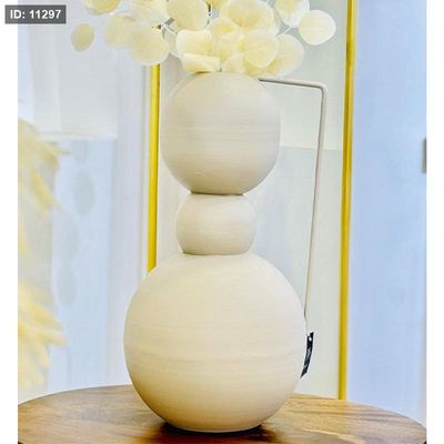 فازة تنك 53سم 3طابات 87144M عريض بيد مستطيل BEIGE هندي %ه9