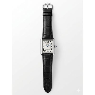ساعة كارتييه تانك بسوار جلدي أسود