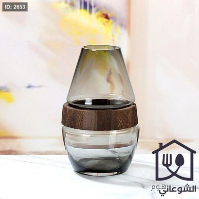 فازا زجاج اسود اطار خشبي غامق