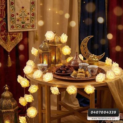 زينه رمضان/  حبل اضائة شكل وردة لون ذهبي فيش كهرباء