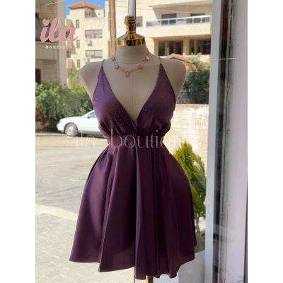 فستان بنفسجي ستان قصير مع سباركلز