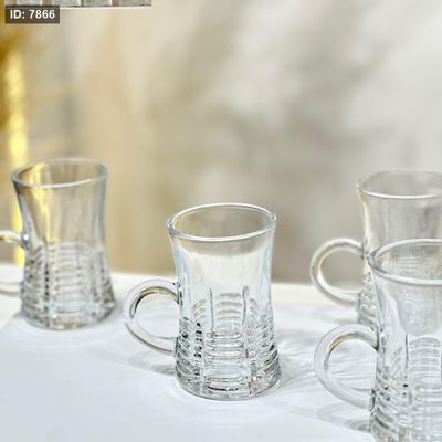 طقم/12 كاسات شاي زجاج سادة قاعدة محزز KX2231-B ZB44