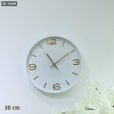 ساعة حائط مدور 30سم بلاستك ابيض مكتب ارقام ذهبي EL183/1 =رم7