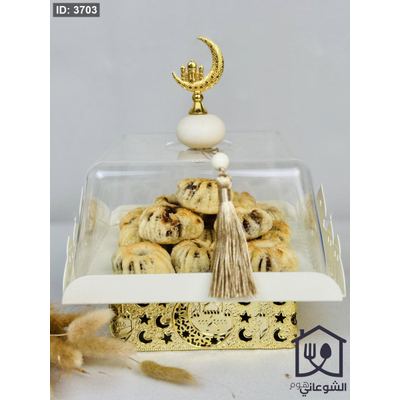 مضيفة معمول ذهبي بيج مربع رمضان قاعدة معدن غطاء اكروليك مع هلال