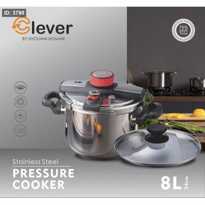 طنجرة ضغط كليفر ستانلس ستيل 18/10 ضغط مزدوج Clever Stainless Steel Pressure Cooker – 18/10 – Double Pressure