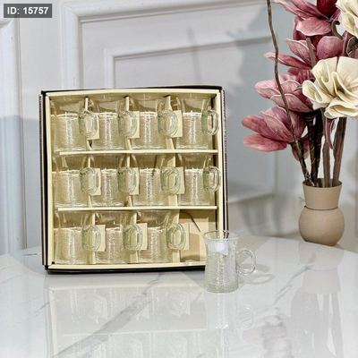 طقم كاسة شاي /12 زجاج سادة نصف محزز بالعرض HY-B12/B ++ع10