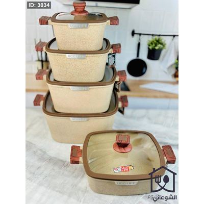 طقم طناجر جرانيت سكب ثقيل جداً بتصميم مربع 5 قطع