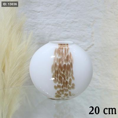 فازة مدور 20سم زجاج لميع ابيض مرسم بني EL12/4 =ط56