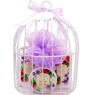 مجموعة هدايا الحمام في سلة معدنية – Floral Garden Wire Basket Bath Gift Set