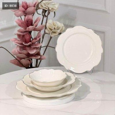 طقم صحون 24 قطعه بورسلان ابيض اطار مشرف بلاتيني JMD0564++ع6