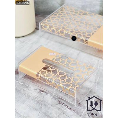 علبة محارم اكروليك شفاف مع غطاء نص بيج نص مرسم 25x15CM