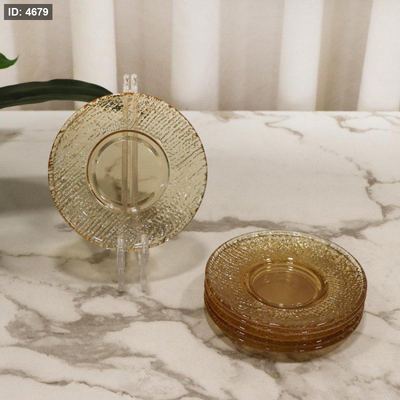 طقم صحن استكانة عدد 6 زجاج عسلي اطار مبزر KX2134-HONEY +جG