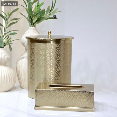 طقم سطل +بكيت محارم مدور مرسم جلد حية هندي ذهبي DI-26225-12 %ه8