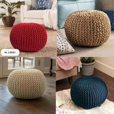 مقعد ديكوري ( بفة ) صنارة صوف هندي ملون 50 * 30 سم