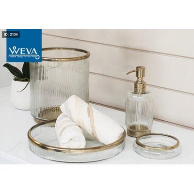 طقم حمام زجاج هندي ثقيل 4 قطع إطار ذهبي (WEVA)PURE
