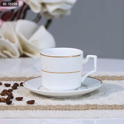 طقم فناجين قهوة 12/12 بورسلان بيج اطار مربعات حيف ذهبي QRD 25183-A ++ع7