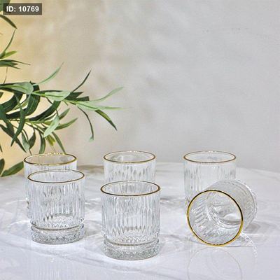 طقم كاسة شراب /12 زجاج سادة محزز P5408-12G حيف ذهبي ++1G
