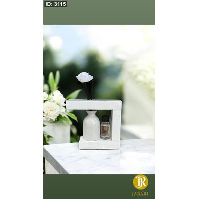 ستاند رخام طبيعي ( شايش ) (14*13 سم)& مزهرية ابيض & عطر فواح 15Ml