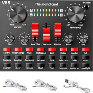 V8S Live Sound Card,Bluetooth Sound Mixer Board